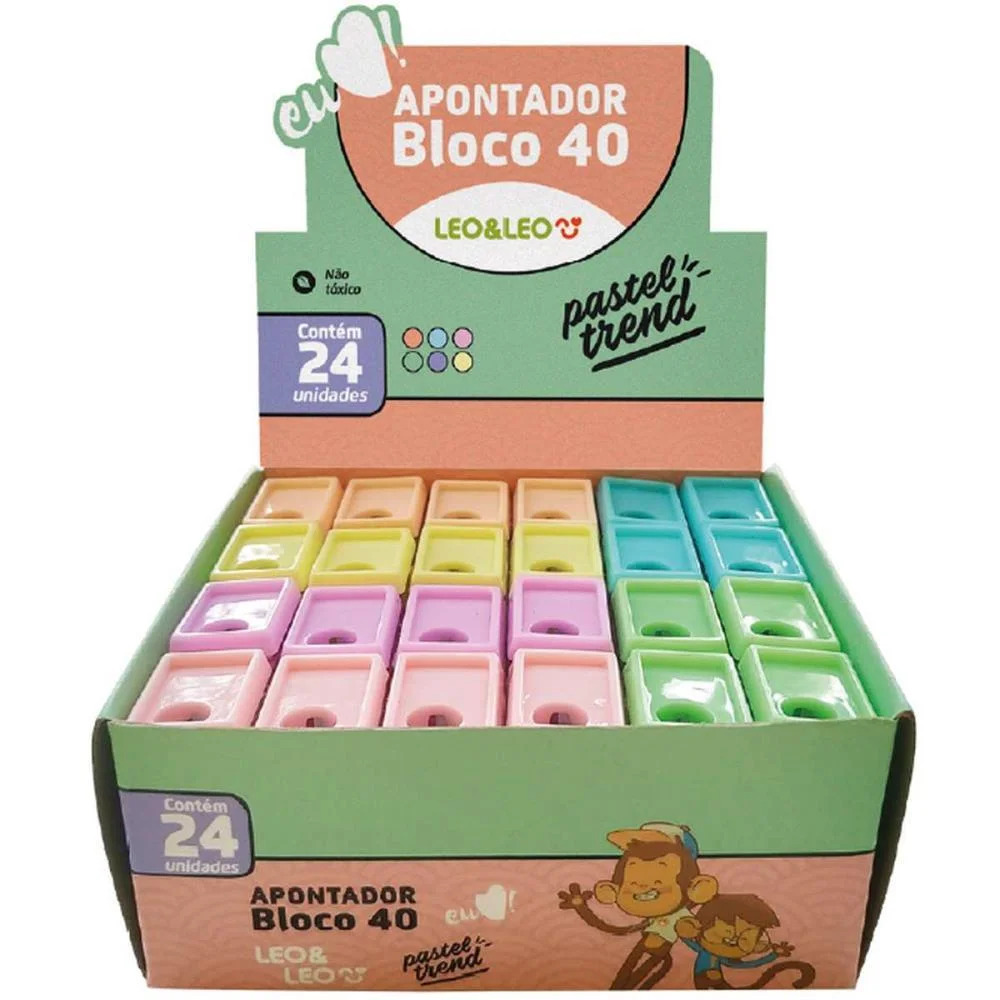 Apontador Com Deposito Bloco 4Cm 6Cores Pastel Leonora (Cx.c/24) - imagem 2