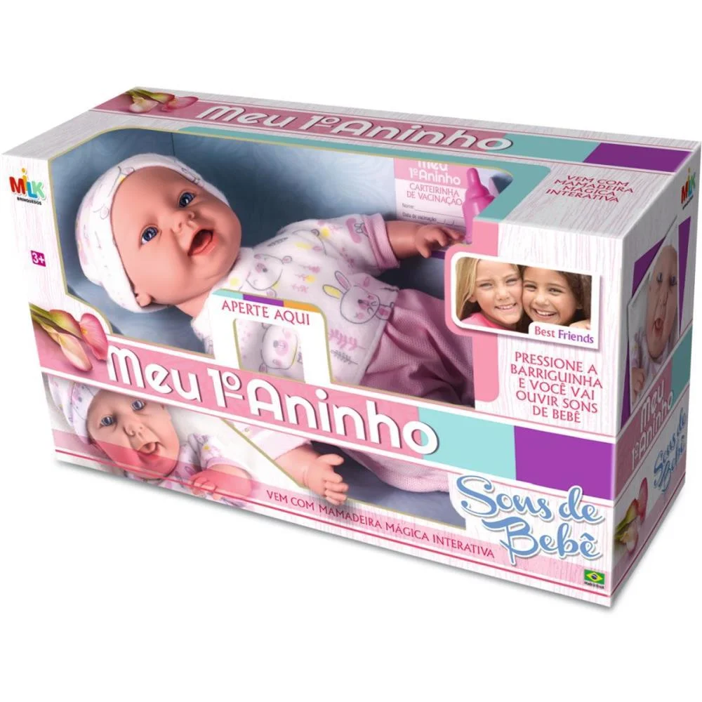 Boneca Com Mecanismo Meu 1 Aninho Sons De Bebe 45Cm Milk (Unidade) - imagem 5