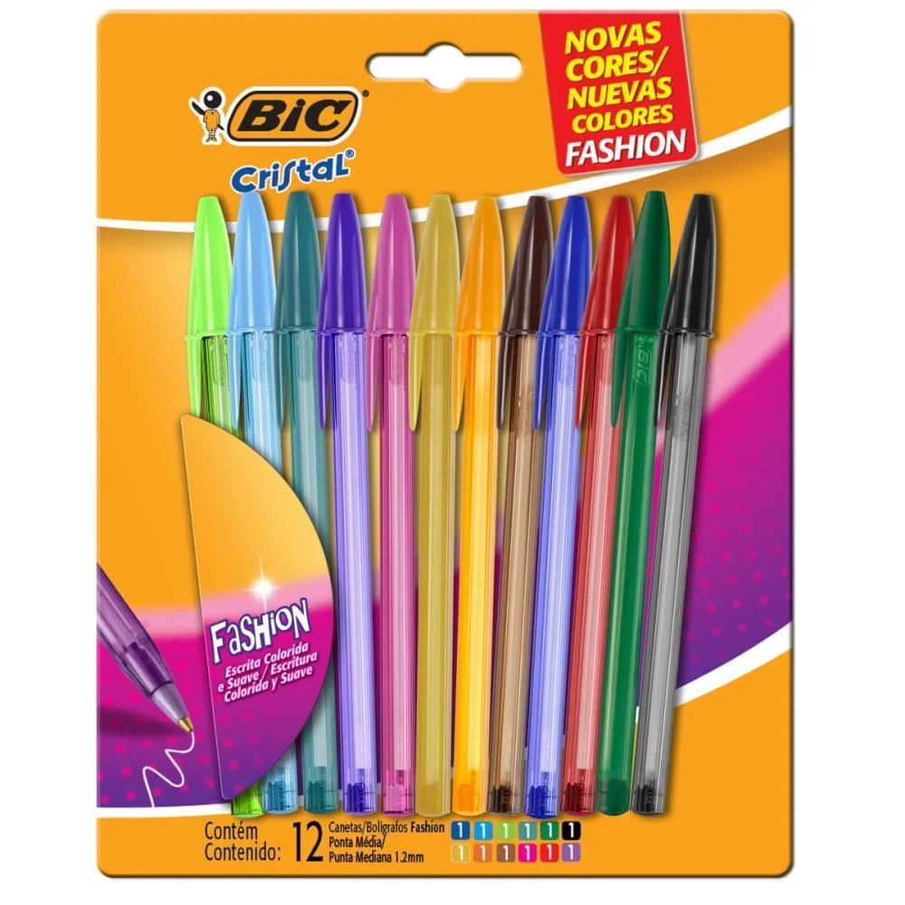 Caneta Esferografica Cristal Fashion  Dura+ 12Cores Bic (Bl.c/12) - imagem 3