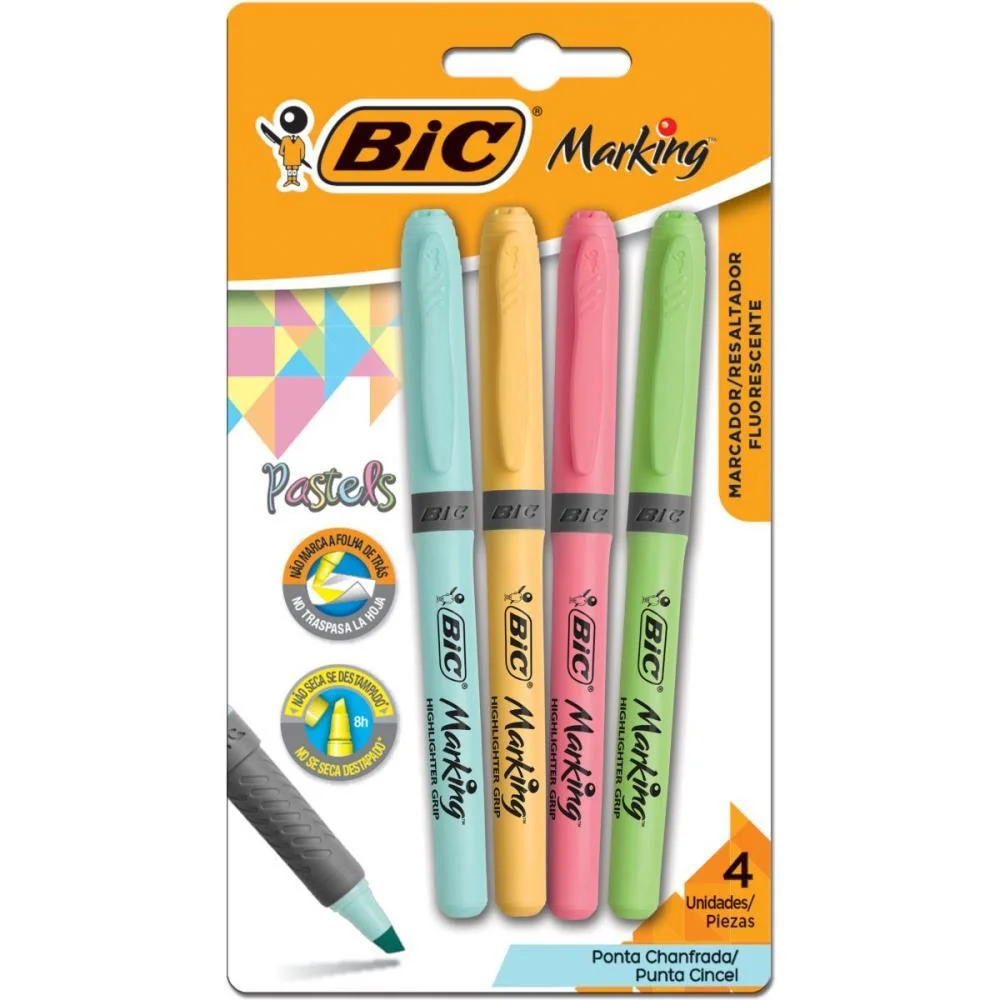 Caneta Marca Texto Marking 4 Cores Pastel Bic (Bl.c/04) - imagem 3