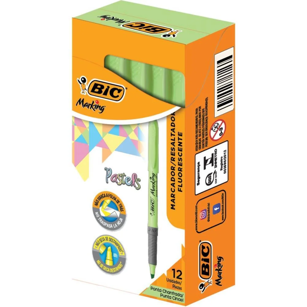 Caneta Marca Texto Marking Verde Pastel Bic (Cx.c/12) - imagem 2