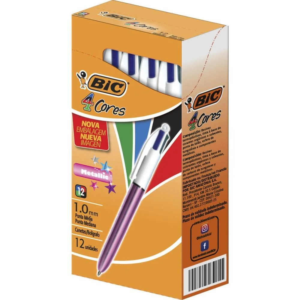 Caneta Esferografica Bic 4 Cores Metallic Corpo Rs Bic (Cx.c/12) - imagem 3