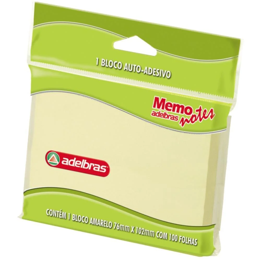 Bloco De Recado Autoadesivo Memonote Amarelo 76X102 100Fls Adelbras (Unidade) - imagem 2