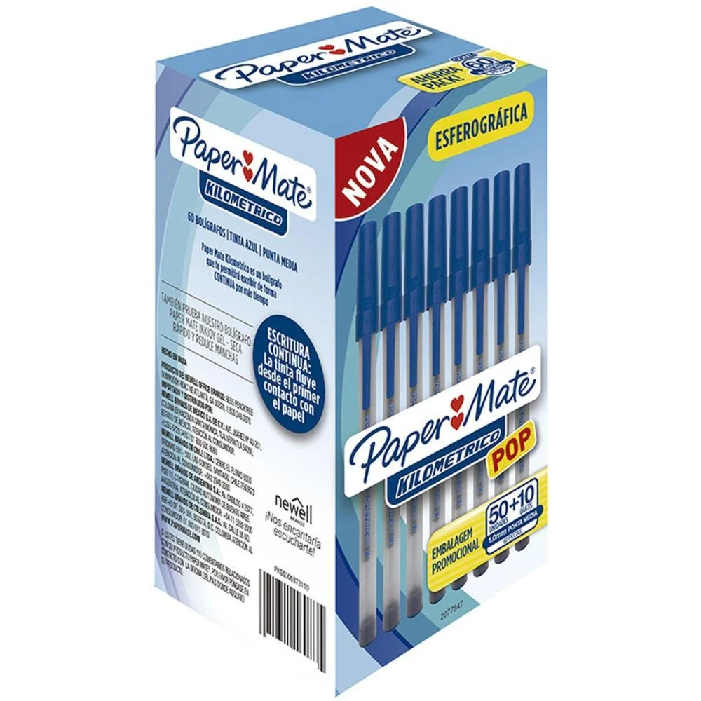 Caneta Esferografica Kilometrica 100 Pop Azul Paper Mate (Cx.c/60) - imagem 3