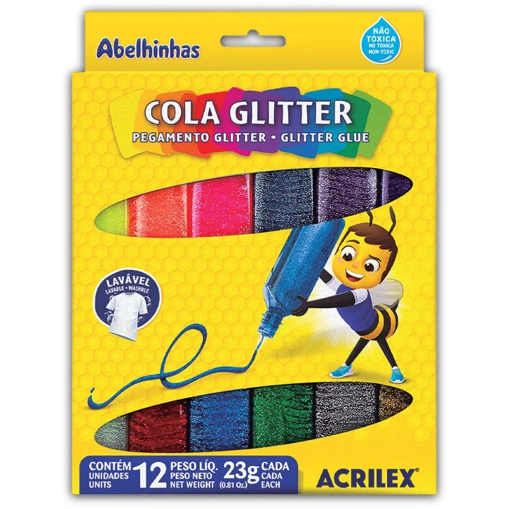 Cola Com Glitter Estojo C/12 Cores 23G (S) Acrilex (Pct.c/03) - imagem 3