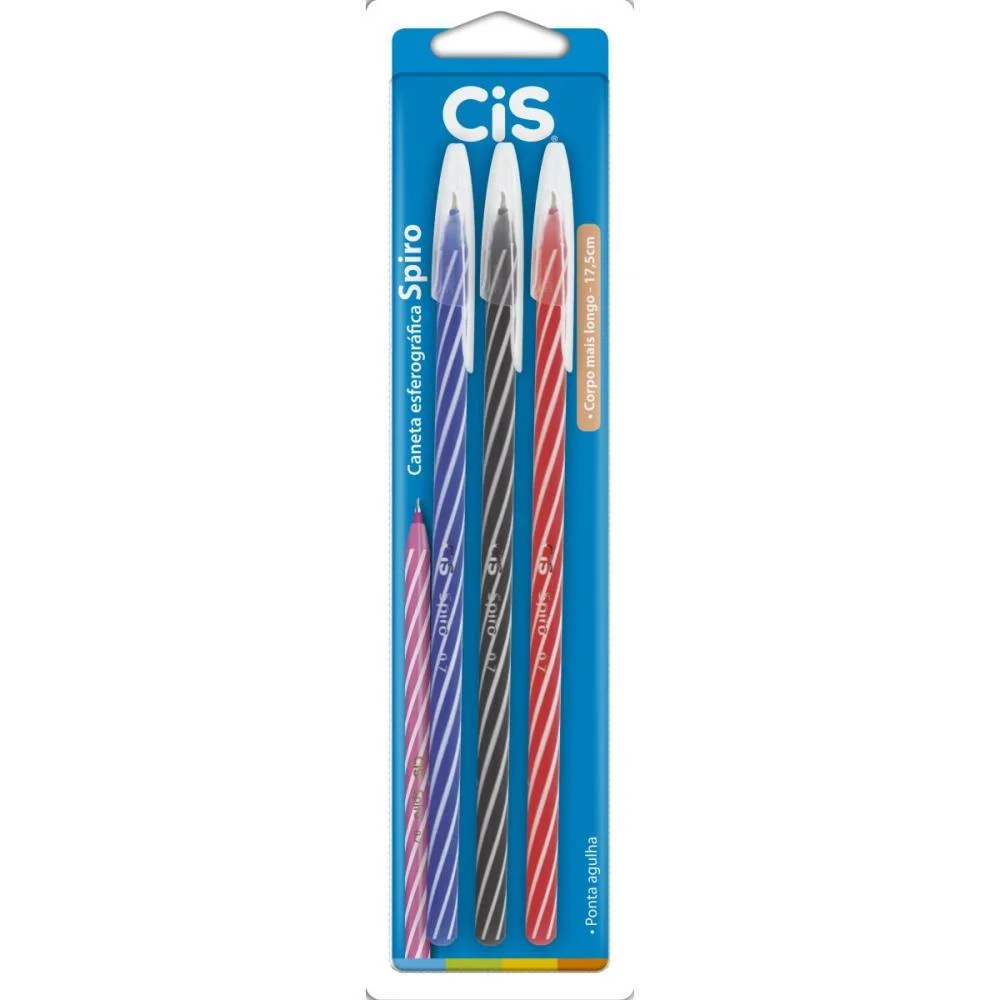 Caneta Esferografica Cis Spiro 0,7Mm Az/Pt/Vm C/3 Sertic (Blister) - imagem 5