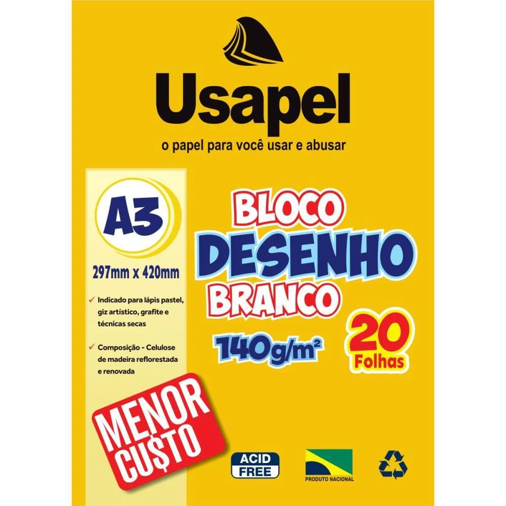 Bloco Tecnico Sem Margem Usapel Desenho A3 140G 20Fl Br Filiperson (Pct.c/05) - imagem 2