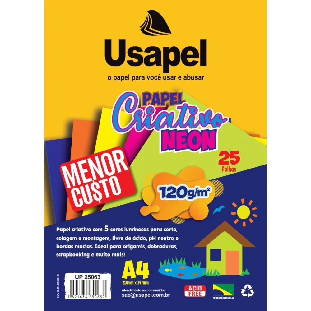 Bloco Para Educacao Artistica Usapel Neon 5Cor. A4 120G 25Fl Filiperson (Pacote) - imagem 3