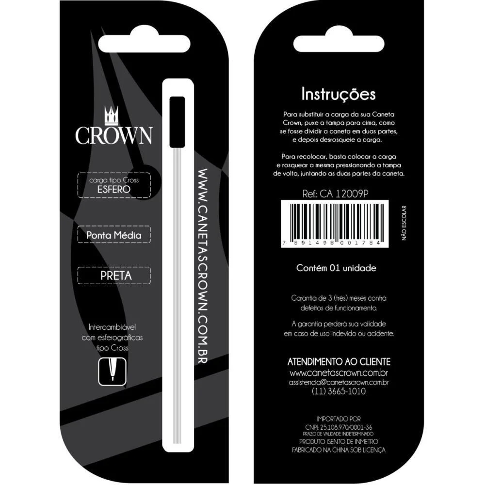 Carga Caneta Esferografica Cross Preto Bl.c/01 Crown (Blister) - imagem 3