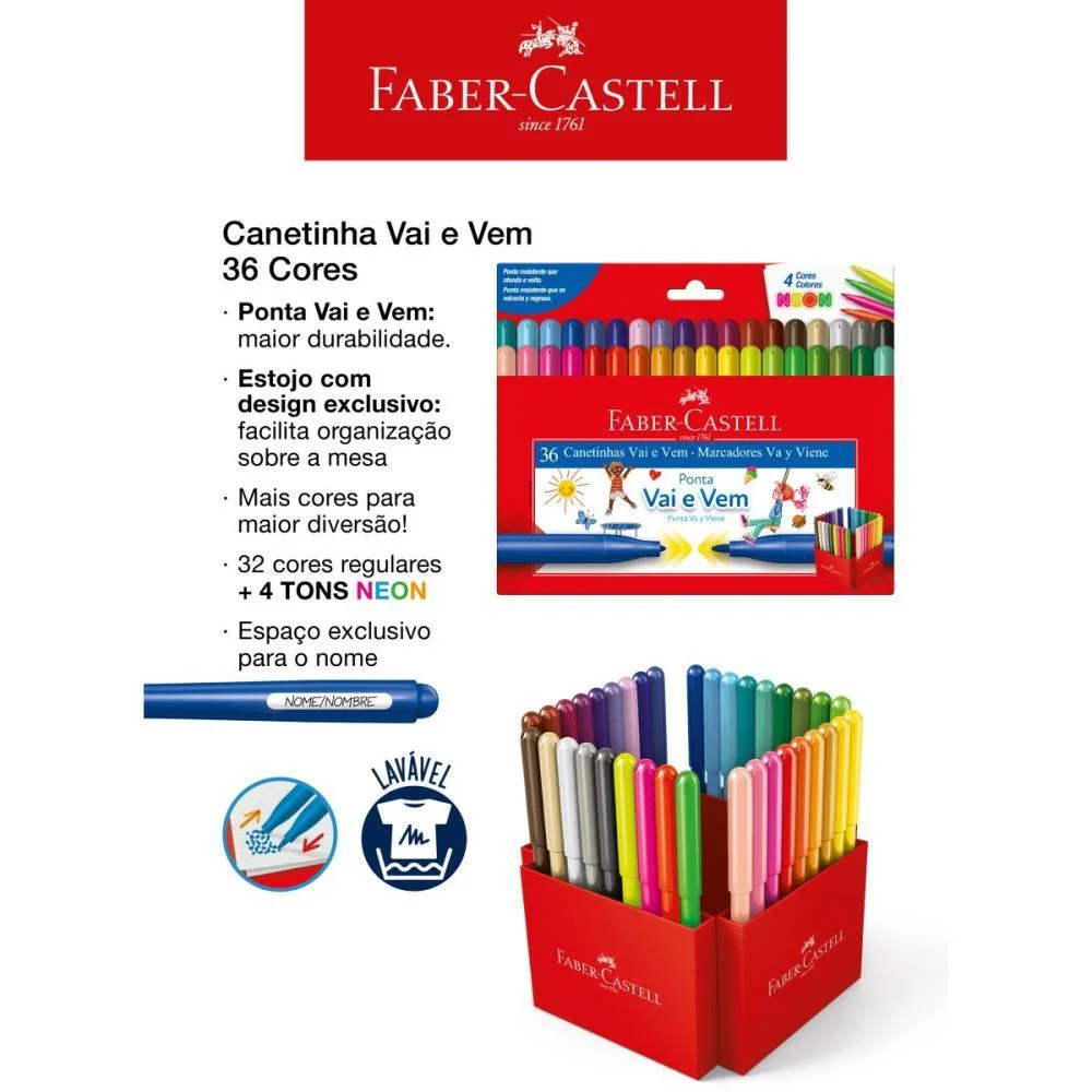 Caneta Hidrografica Vai E Vem 32Cores +4Tons Neon Faber-Castell (Pct.c/02) - imagem 3