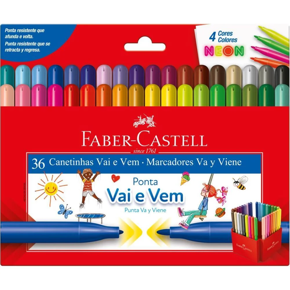 Caneta Hidrografica Vai E Vem 32Cores +4Tons Neon Faber-Castell (Pct.c/02) - imagem 4