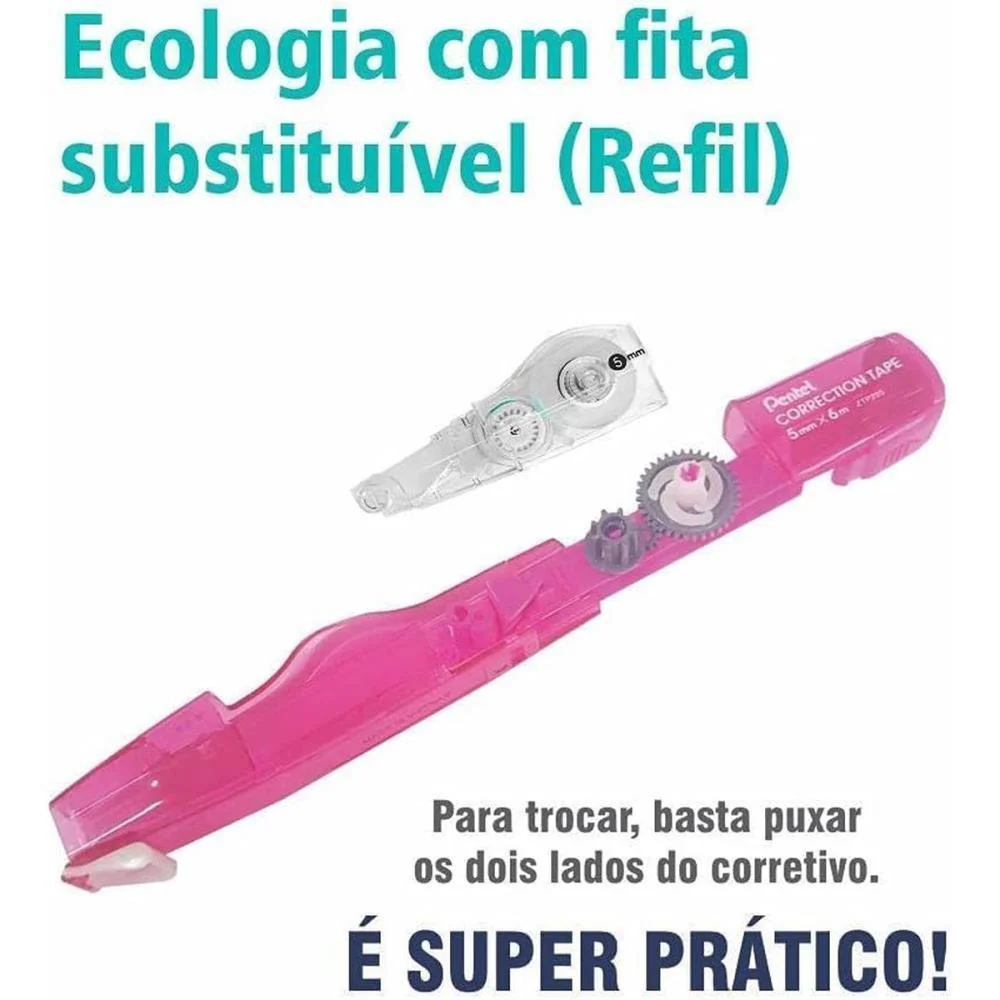 Corretivo Em Fita Corretion Tape 6M Azul C/Refil Pentel (Cx.c/12) - imagem 6