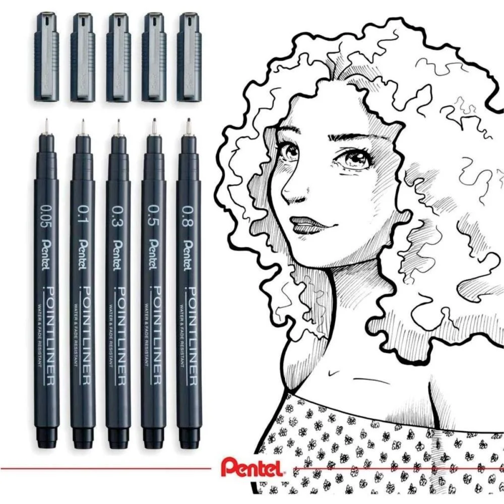 Caneta Nanquim Tecnica Preta C/5 Pontas Pentel (Estojo) - imagem 5