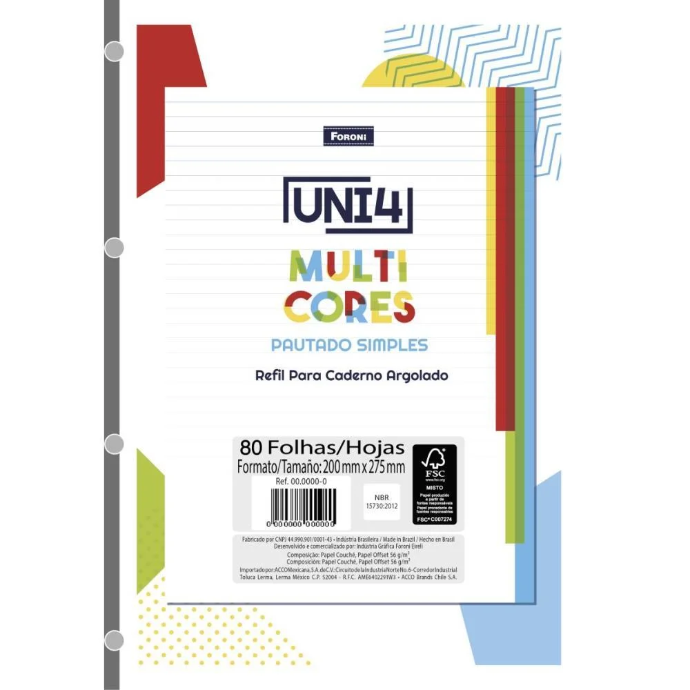 Bloco Para Fichario Universit. Foroflex  Cores 80Fls. Foroni (Pct.c/05) - imagem 2